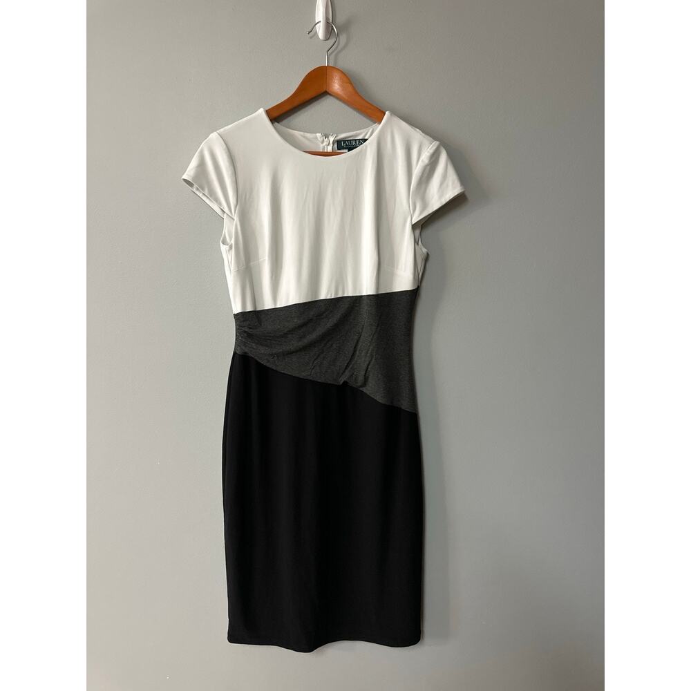 Lauren Ralph Lauren Colorblock Sheath Dress Size 8 Black White Career Office